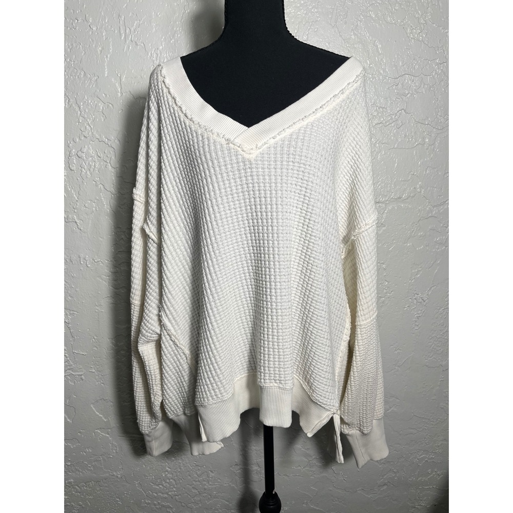 American Eagle Live Your Life Waffle Knit Oversized V-Neck Sweater Women's L